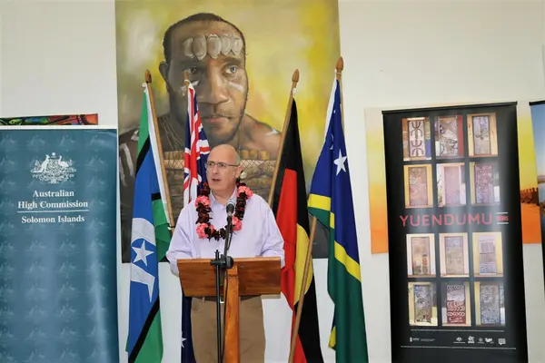 Australian High Commissioner Dr Strahan speaking during the launching of the week-long exhibition.