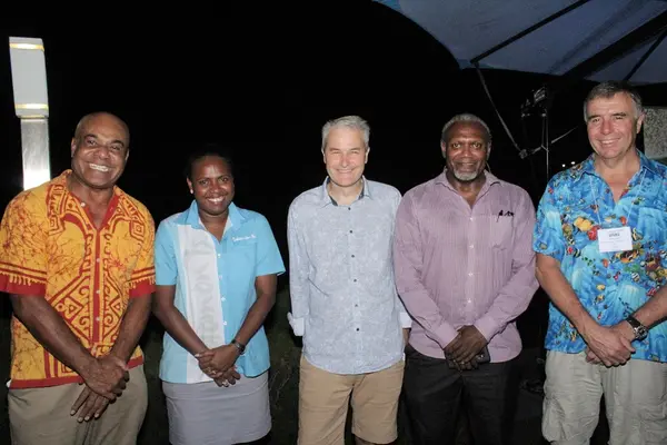 Pictured (from left) Tourism Solomons CEO, Josefa Tuamoto; Tourism Solomons senior marketing officer, Fiona Teama; Diveplanit director, Simon Mallender; Ministry of Culture Permanent Secretary, Andrew Nihopara, and SPUMS president, Professor David Smart.