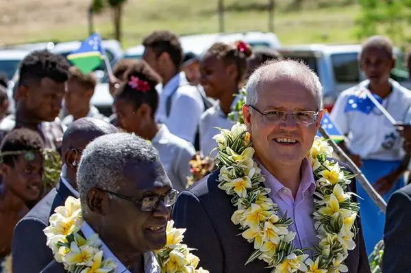 Solomon Islands Prime Minister Manasseh Sogavare and Australia's Prime Minister Scott Morrison during his recent visit.