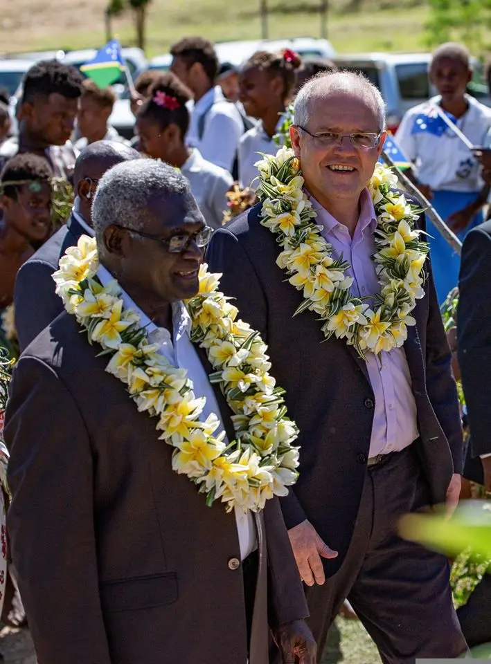 Solomon Islands Prime Minister Manasseh Sogavare and Australia's Prime Minister Scott Morrison during his recent visit.