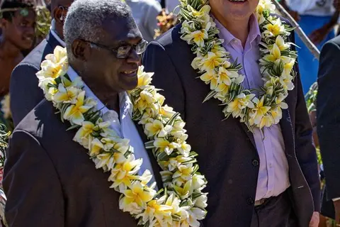 Solomon Islands Prime Minister Manasseh Sogavare and Australia's Prime Minister Scott Morrison during his recent visit.