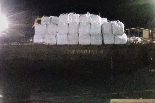The cargo onboard the MV Worship Light being offloaded at a private wharf at Ranandi.