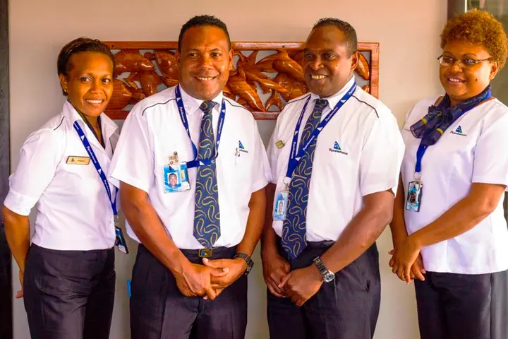 Ready for Airbus A320 duty, Primula Sipolo, Paul Boka, Benza Tahuirao and Everlyn Siriurao.