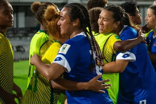 The Solomon Islands and Samoa post-match at the OFC Women's Nations Cup 2022.