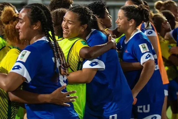 The Solomon Islands and Samoa post-match at the OFC Women's Nations Cup 2022.
