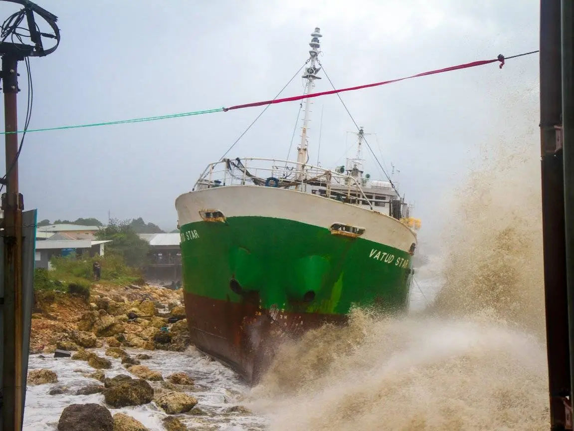The shores of Honiara were pounded by massive waves, and the force was so strong a constituency owned vessel, VATUD Star, was pushed ashore.