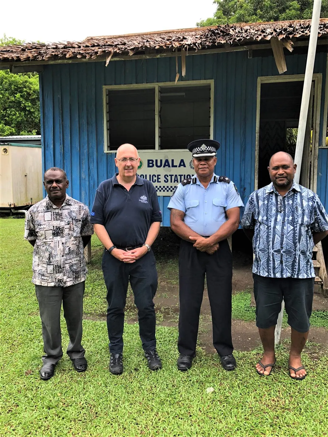 (L-R) Foreign Affairs Minister Jeremiah Manele, Australian High Commissioner Dr Lachlan Strahan, Provincial Police Commander Leonard Tahimana and Health Minister Dr Culwick Togamana.