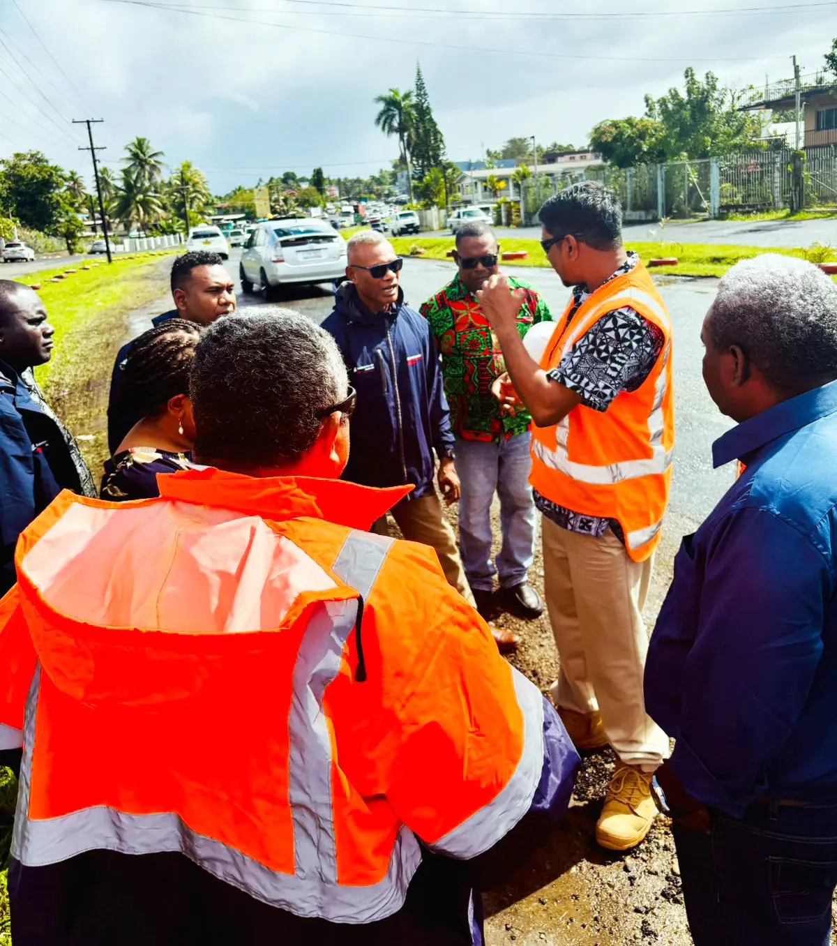The Solomon Islands delegation visits a road maintenance site overseen by the Fiji Roads Authority.