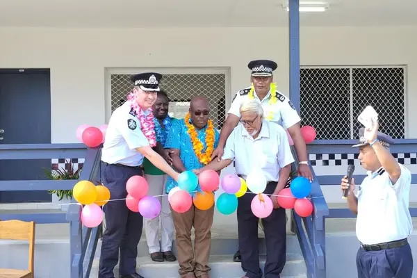 RAPPP Acting Commander, MPNSCS Minister and PS, RSIPF Commissioner and an elder from Wagina community during the inspection and opening of the RSIPF Wagina Police Station.