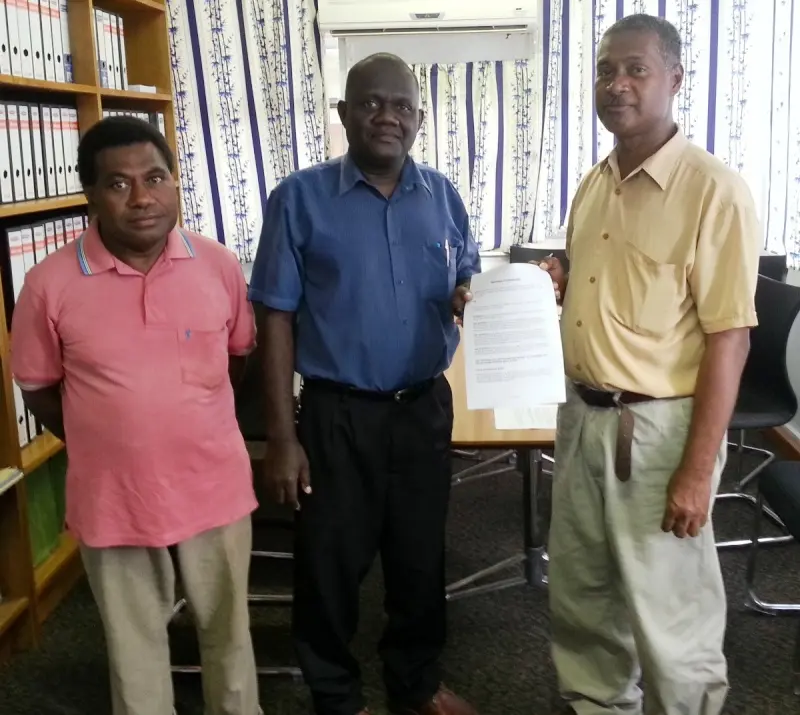 From (L-R)Pacific Printers Sales Representative McPerson Taro, Secretary to Cabinet James Remobatu and Pacific Printer's GM Nathaniel Hebala