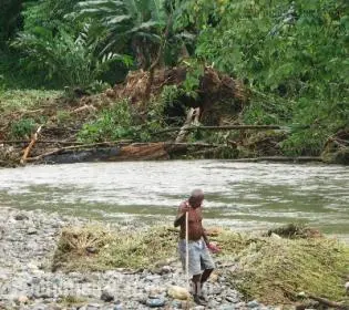 Fred searching for food as flood waters slowly subsides.