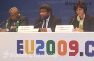 President of ACP Council and SI Minister of Foreign Affairs and External Trade William Haomae, centre, SG Secretary General Sir John Kaputin, left, and Vice-Foreign Minister of Czech Helena Bambasova.