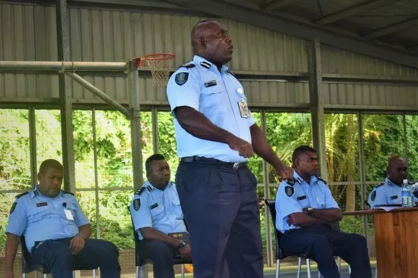AC Pogeava briefing Police Officers on the RSIPF COVID 19 lockdown operations with members of the RSIPF Executive.