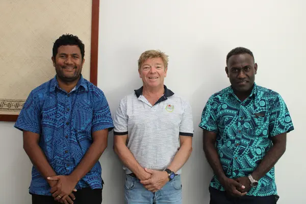 Ministry of Foreign Affairs and External Trade’s, Trade Commissioner, Barrett Salato (Right) with Andrew Coldbeck of The Job Shop and PLF Labour Mobility Engagement Manager- SI, David Ramosaea.