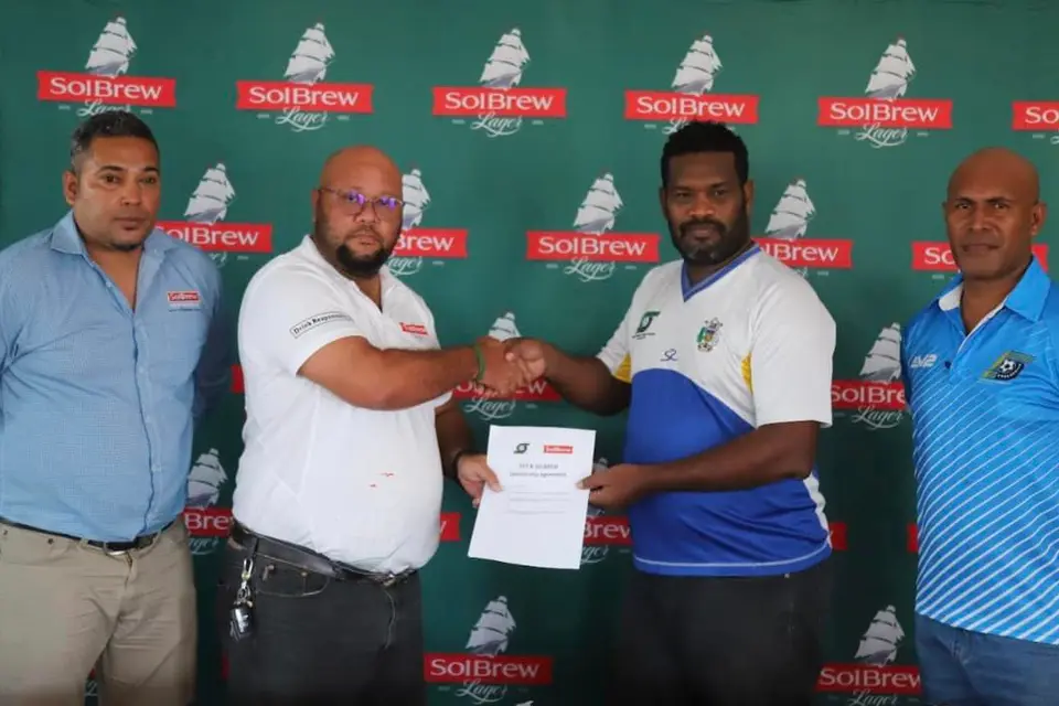 SolBrew Commercial Manager, Vivian Wickam, SolBrew Country Manager-SC Director, Gilbert Rothmaier, SIFF Vice President Marlon Houkarawa and SIFF Competition Director, Gerald Oiaka.