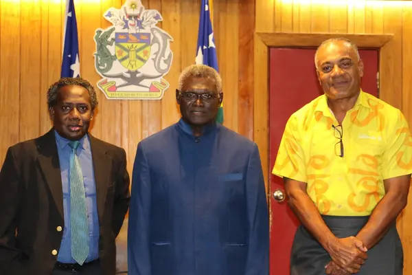Chris Hapa Chairman Tourism Solomons, PM Sogavare and CEO Tourism Solomons Josefa Tuamoto.