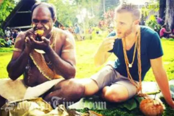 Gary Barlow on a traditional experience with the Solomon Islands Member of Parliament for West Are Are, Hon. John Maneniaru.