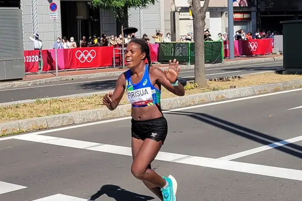 Sharon Firisua competing in the recent Tokyo Olympic games.