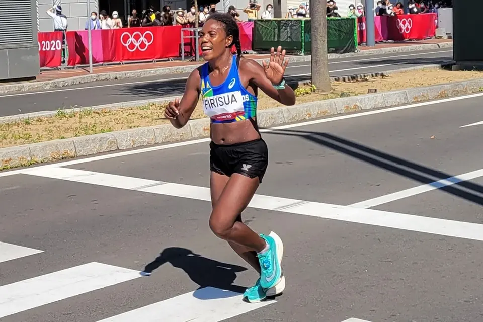 Sharon Firisua competing in the recent Tokyo Olympic games.