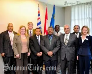 Foreign Minister Peter Shanel and Education Minister Dick Ha'amori with government officials and staff of the Kwantlen Polytechnic University in Canada.