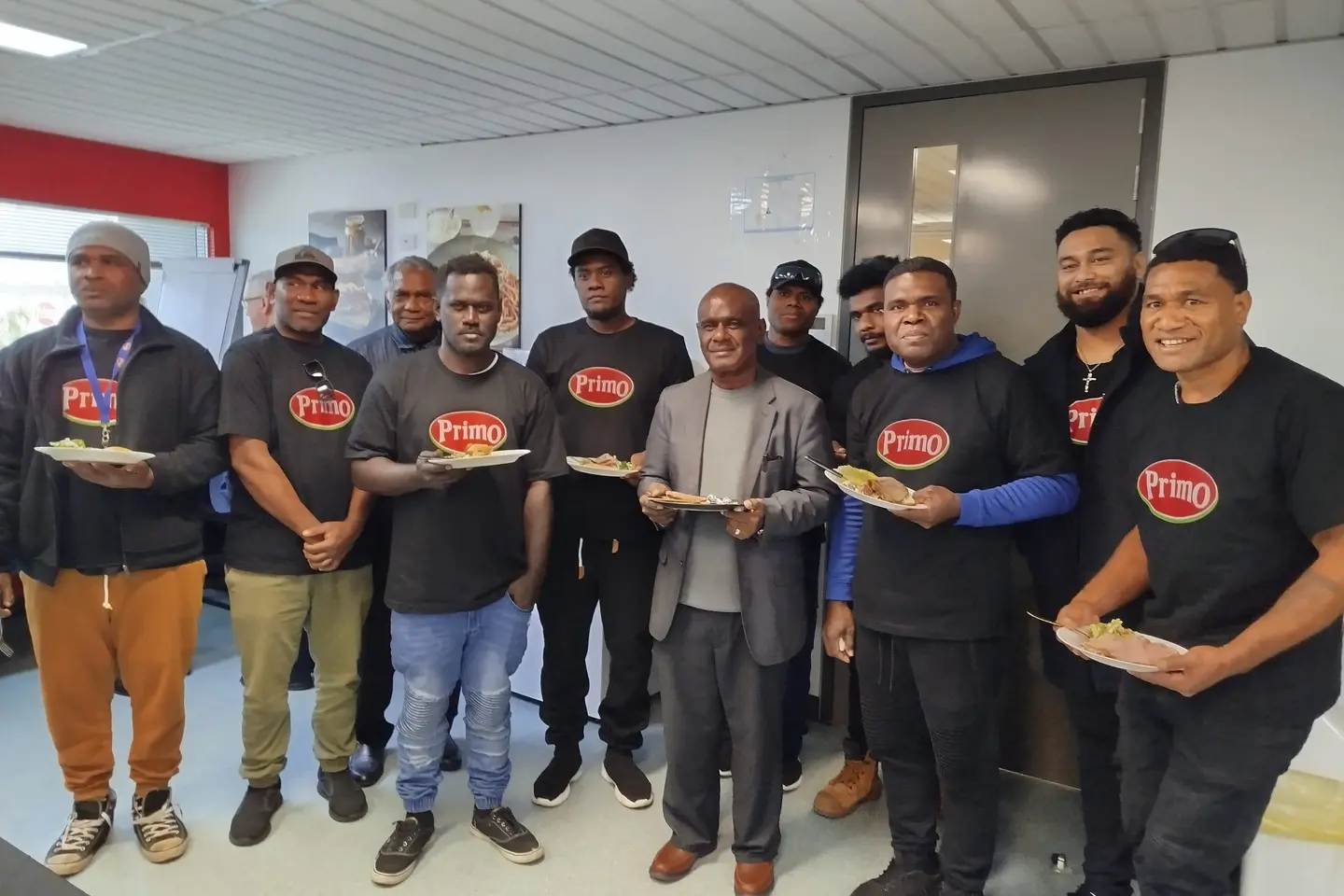 During the tour, the Prime Minister gained first-hand insight into the production of bacon, hams, and small goods at Primo Foods and was also greeted by several Solomon Islanders who were on shift at the time of the visit.