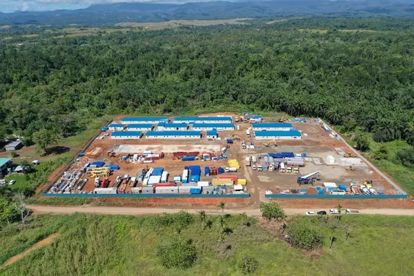 An ariel view of the campsite at the Tina Hydro construction area.