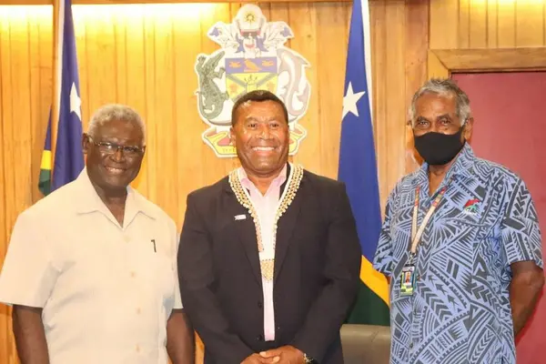 Prime Minister Manasseh Sogavare, Waisale Serevi and Secretary to the Prime Minister Dr Jimmie Rodgers.
