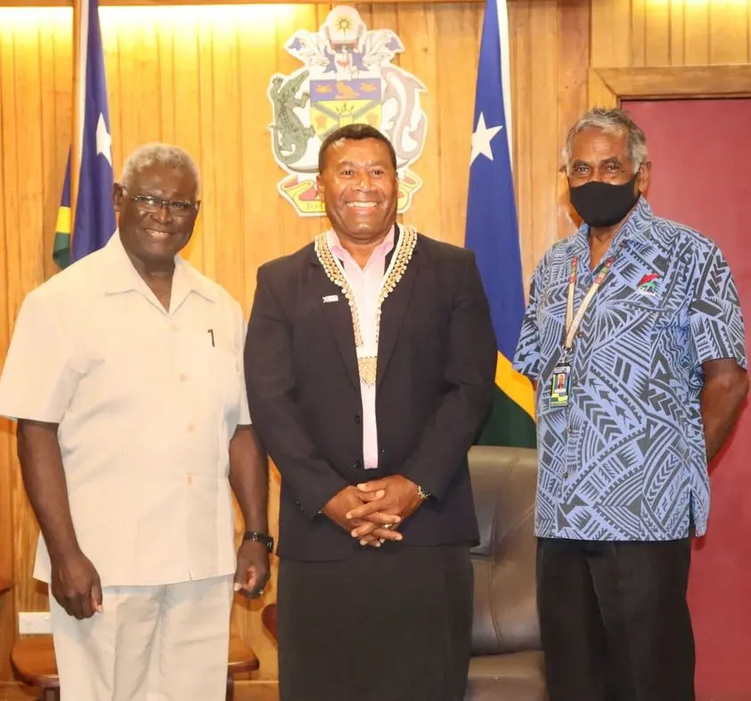 Prime Minister Manasseh Sogavare, Waisale Serevi and Secretary to the Prime Minister Dr Jimmie Rodgers.