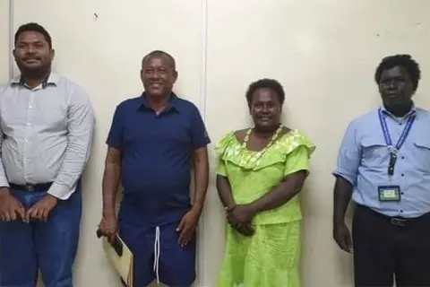 From left: Daniel Fenua (Director- RIPEL Cabinet Sub- Committee), Hon. Chachabule Amoi (Chairman- RIPEL- Cabinet Sub- Committee), Freda Unusi ( Cabinet Sub-Committee Secretariat), Kedson Ago ( National Consultant for PIMEU's Resource Sector) .