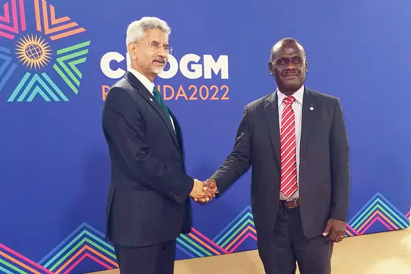 Minister of Foreign Affairs and External Trade, Hon. Jeremiah Manele and his Indian counterpart, the Minister of External Affairs, Dr Subrahmanyam Jaishankar.