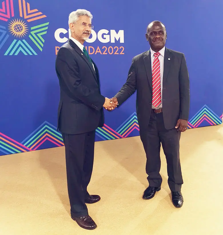 Minister of Foreign Affairs and External Trade, Hon. Jeremiah Manele and his Indian counterpart, the Minister of External Affairs, Dr Subrahmanyam Jaishankar.
