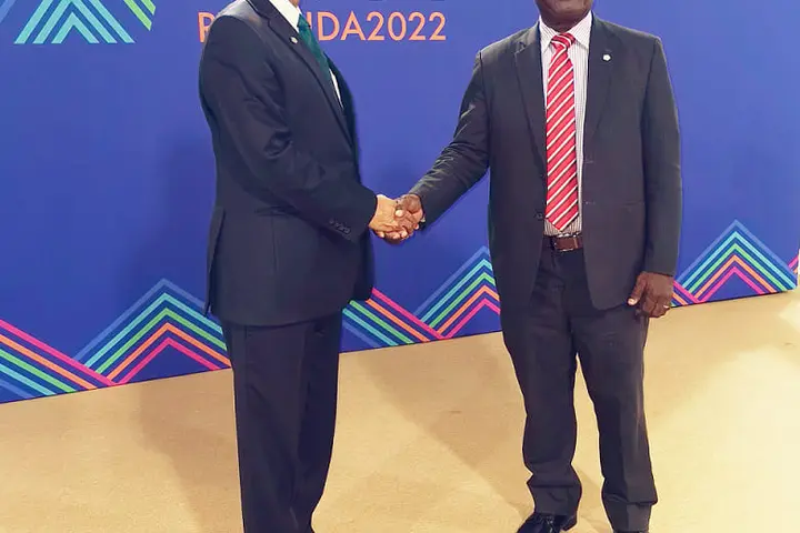Minister of Foreign Affairs and External Trade, Hon. Jeremiah Manele and his Indian counterpart, the Minister of External Affairs, Dr Subrahmanyam Jaishankar.